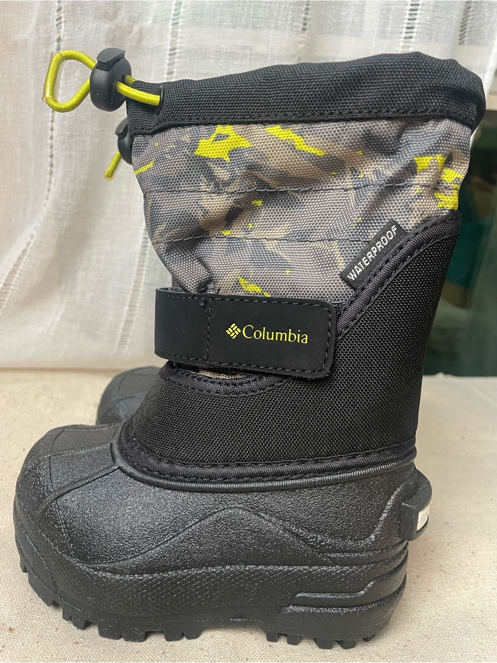 Columbia Kids Black Winter Boots with Yellow Accent